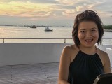 Pianovers Sailaway 2016, Julia Goh against a sunset backdrop