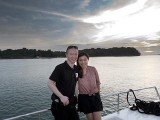 Pianovers Sailaway 2016, Ken and Mei Ting with a sunset backdrop