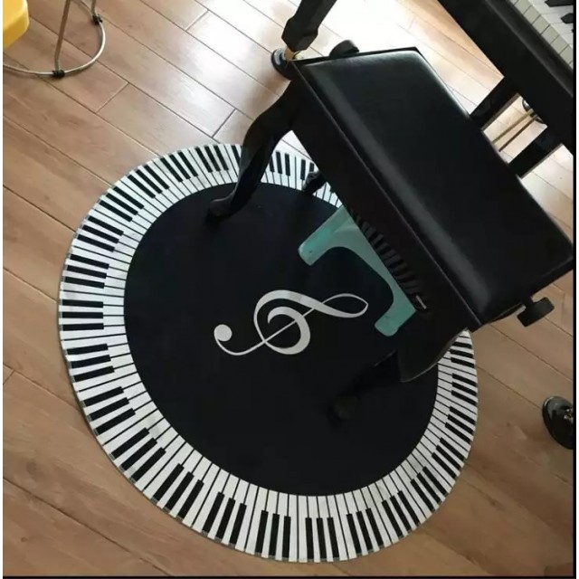 Black and White Piano Round Floor Mat