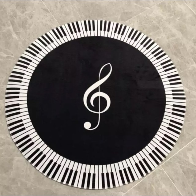 Black and White Piano Round Floor Mat