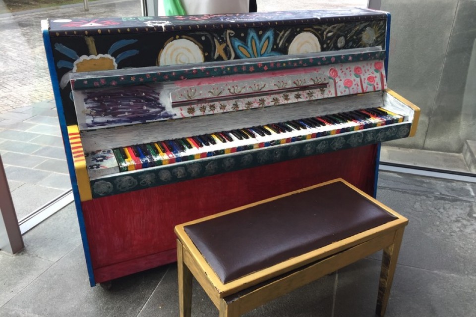 Close-up of the Upright Piano in TRCC outside the theatre