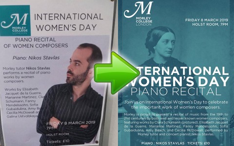 Piano Recital Poster for International Women's Day Gone Wrong
